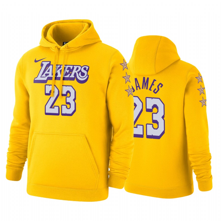 Men's Los Angeles Lakers LeBron James #23 NBA 2019-20 Pullover City Edition Gold Basketball Hoodie LLL0583MS